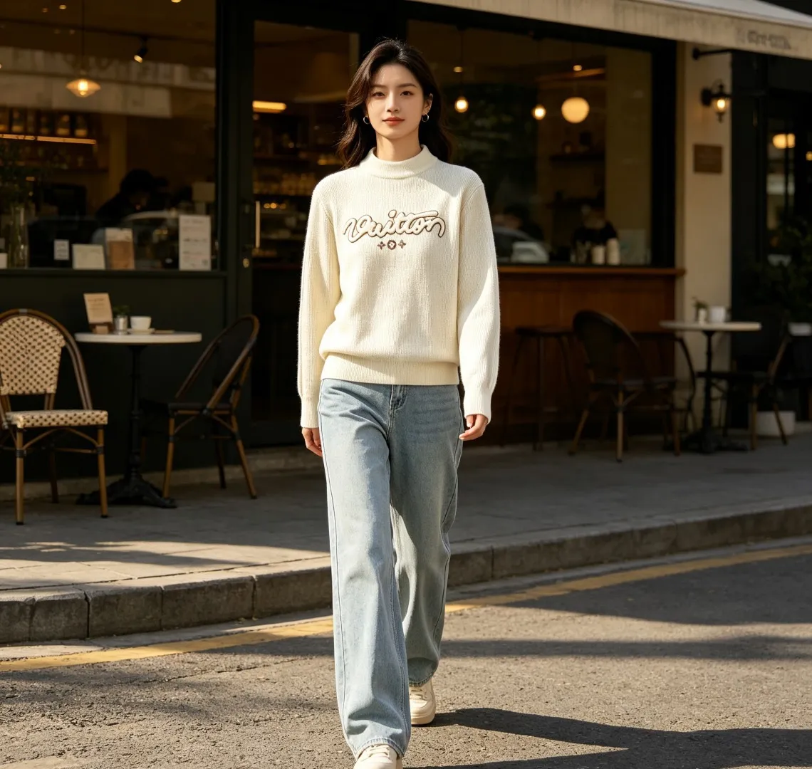 Louis Vuitton/Louis Vuitton signature flocked letter crew neck sweater